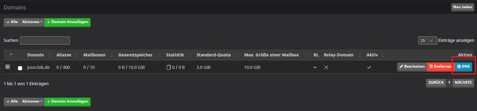DKIM-Eintrag in der DNS-Verwaltung