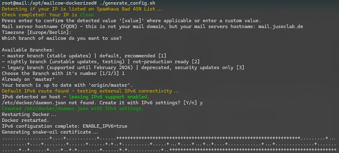 Mailcow generate_config.sh – Abfrage des Hostnamens und der Zeitzone