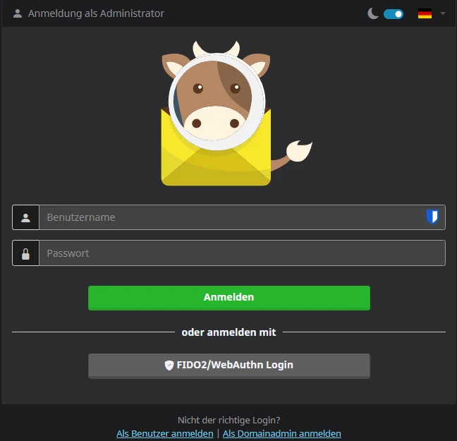 Login-Maske der Mailcow-Weboberfläche